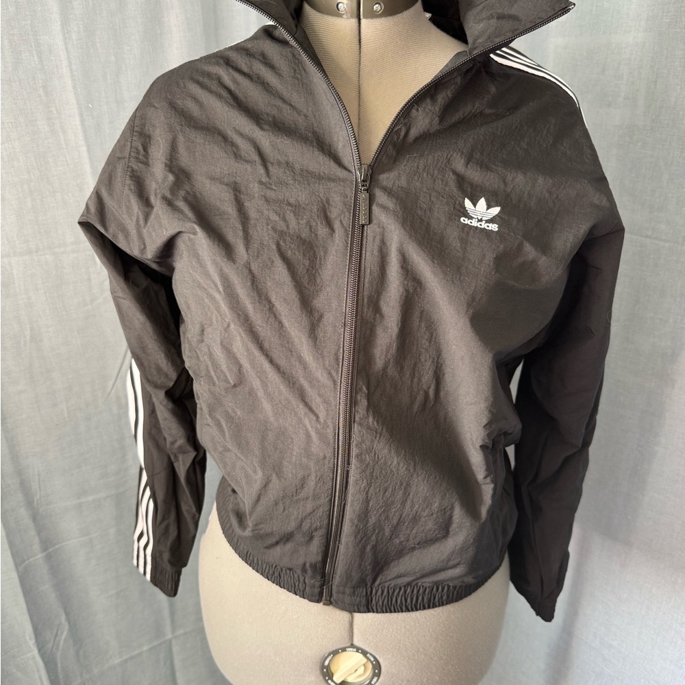 Adidas Original Black Zip-Up Jacket with White Stripes